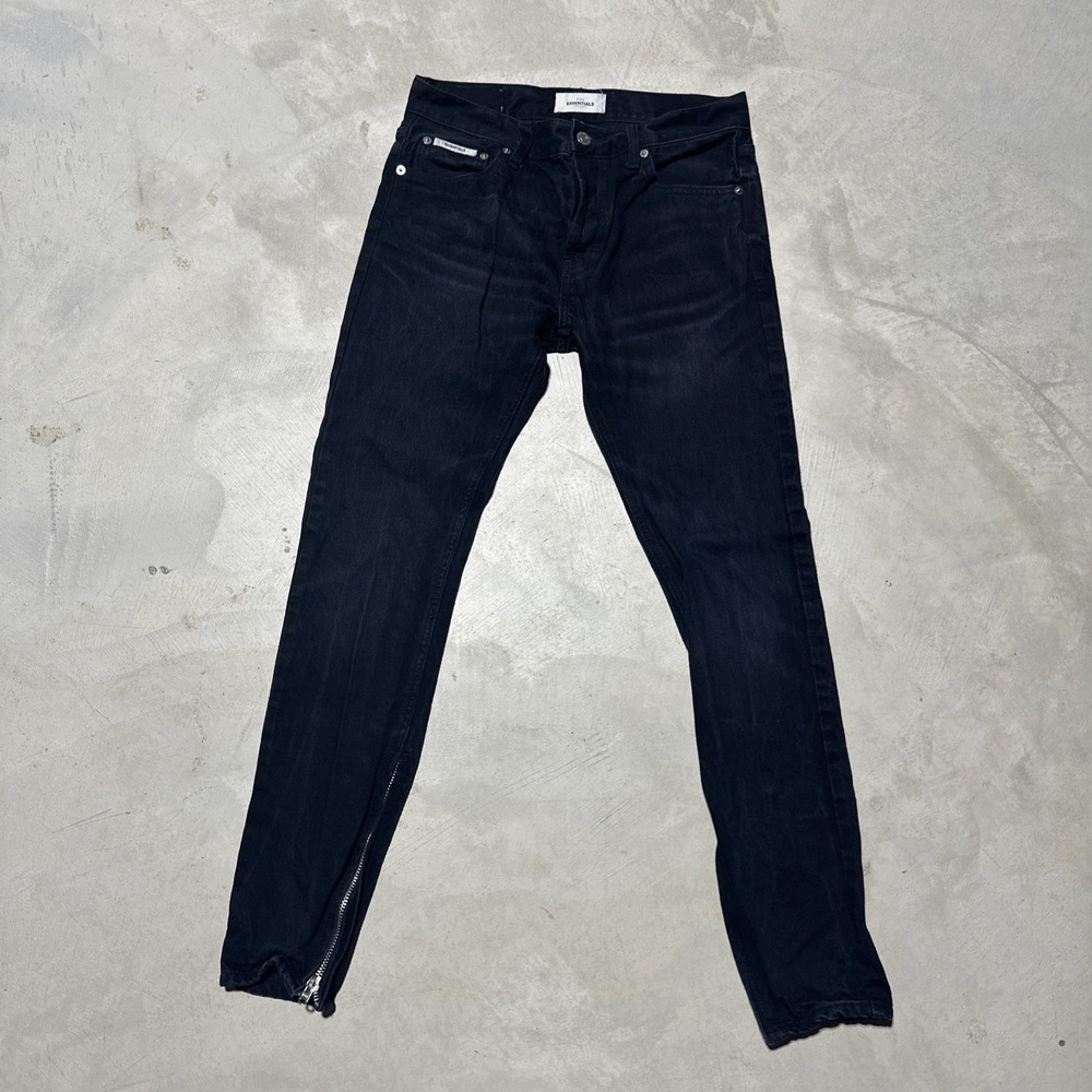 Fear Of God Essentials Jeans Men's 30x32 Black Skinny Button Fly Cone Ankle Zip